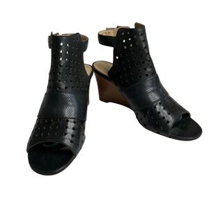Johnston & Murphy‎ Braley Perf Wedge Black Peep Toe Cage Sandals 7M Preppy